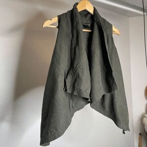 Y2K Draped Faux Suede Olive Green Boho Vest